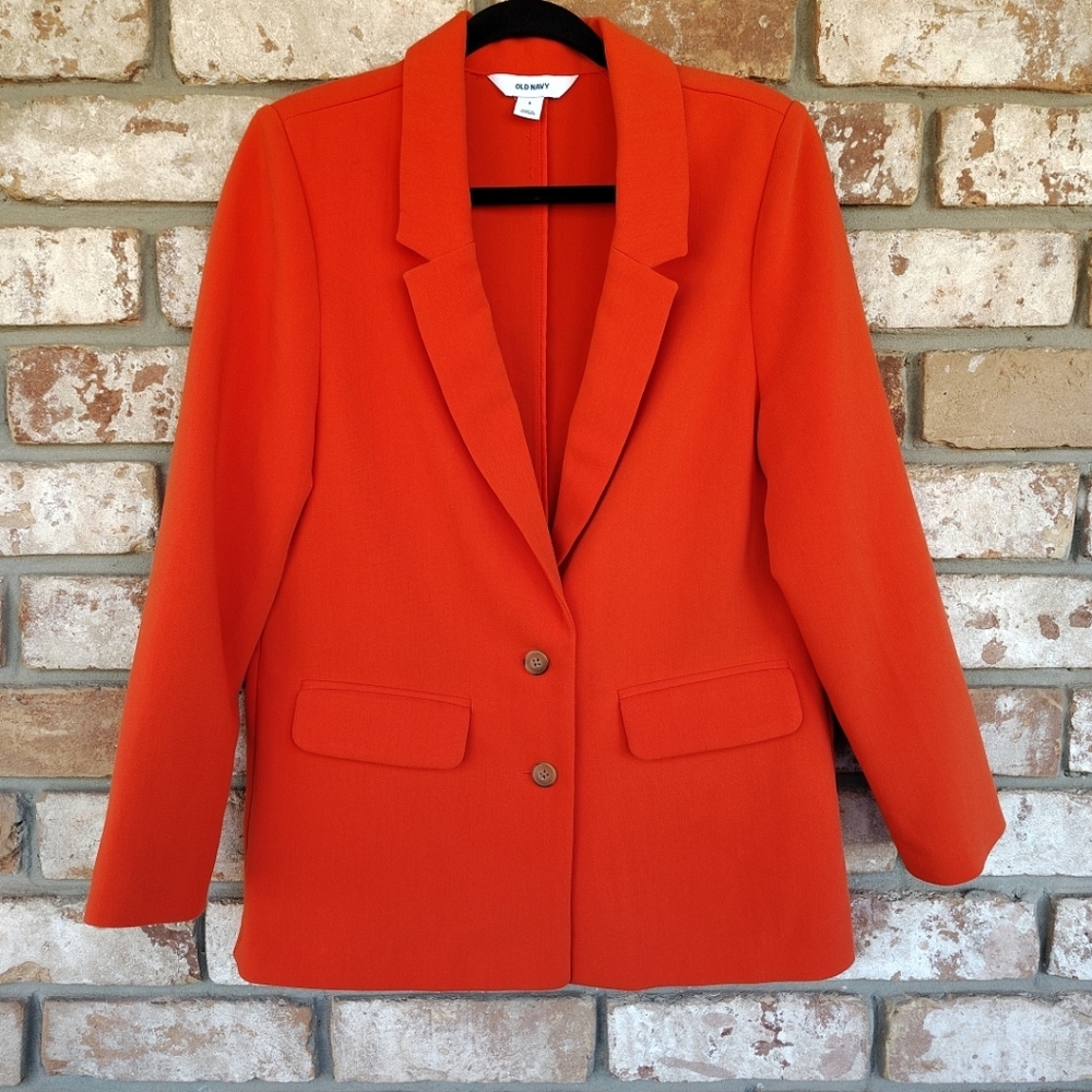 Old Navy Warm Sunset Orange Relaxed Unlined Blazer Jacket Sz S Career Business